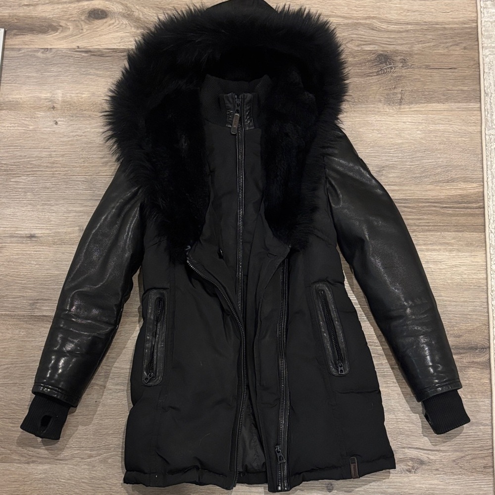 Women’s Black Hooded Parka Coat with Faux Fur Trim